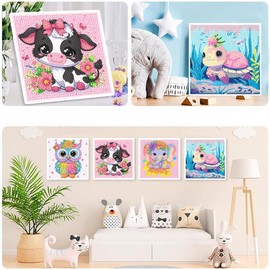GOUGOUFAFA Animal Diamond Art for Kids 4 Pack- Small Diamond Painting Kits for Kids, Big Gem Arts and Crafts for Kids(6x6inch)