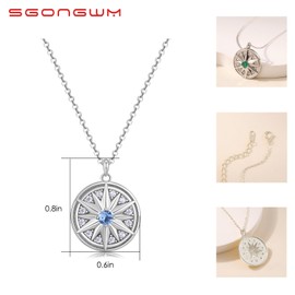 SGONGWM Sterling Silver Necklace for Women, Compass Necklace Jewelry Gift, May Birthday Gifts for Wife Her Girlfriend(Emerald)