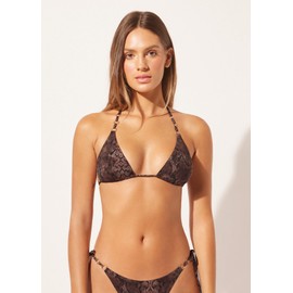 CALZEDONIA Woman's Triangle Swimsuit Top Brown Snake in Brown, Size M