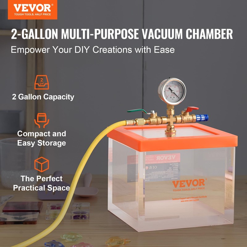 VEVOR 2 Gallon Vacuum Chamber, Upgraded Multipurpose Acrylic Vacuum Degassing