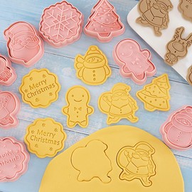 Christmas Cookie Cutters 8 Pcs 3D Xmas Tree, Snowflake, Gingerbread Man, Snowman, Reindeer Baking Molds for Holiday Winter (Xmas)