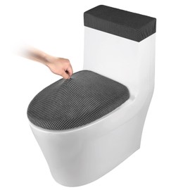 Toilet Lid Cover and Toilet Tank Cover Stretch Toilet Covers Set for Bathroom, Polyester Spandex Jacquard Fabric, Machine Washable, with Elastic Bottom, Dark Grey