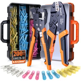 Preciva Wire Crimping Tool Kit with 200pcs Heat Shrink Connectors, Color-Coded Crimper & Wire Stripper, IP67 Waterproof Terminals for 26-10 AWG, All-in-One Electrician Tool Set with Storage Case