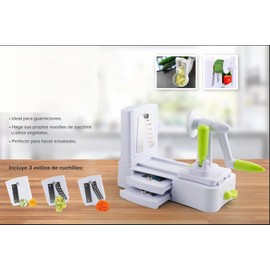 Cortador y Rallador de Verduras tipo Espiralizador con 3 Cuchillas de Acero Inoxidable, Diseño horizontal, Base Antideslizante, Fácil de Utilizar, Libre de BPA Ideal para Pastas Ensaladas y Más..
