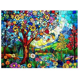 Ixfyloop Wooden Puzzles for Adults 500 Pieces, Colorful Stained Glass Tree of Life Jigsaw Puzzles,Adults Puzzles, Birthday Gifts for Puzzle Lover, Family Brain Game (14.2 * 18.9in)