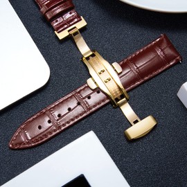 BINLUN Leather Watch Strap Quick Release Strap with Gold Butterfly Deployment Buckle 12mm 13mm 14mm 16mm 17mm 18mm 19mm 20mm 21mm 22mm 23mm 24mm Watch Band for Men Women(Brown,17mm)