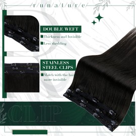 Runature Clip-In Real Hair Extensions, Black, 40 cm, Seamless Clip-In Extensions, Real Hair, Natural Hair Extensions, Clip-In Straight Hair, 50 g, 40.5 cm, #1B Natural Black with Brown, 3 Pieces