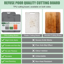 Onadak TPU Cutting Board,Cutting Boards for Kitchen-Dishwasher Safe,BPA-Free,Flexible Ultra-thin and Durable Kitchen Cutting Board,Easy-Grip Handle (Three Dark Grey)