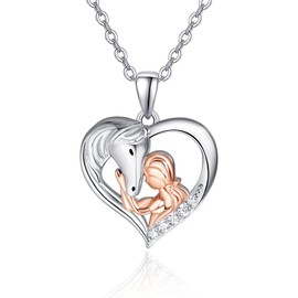 PRAYMOS Horse Necklace Sterling Silver Heart Birthstone Chain Pendant Pony Gift for Women Girls Friend Horse Lovers, Sterling Silver, Cubic Zirconia