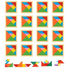 Tangram Geduldsspiel Kinder, 16 Stück Tangram Puzzle Set für Kinder, Montessori Lernspielzeug, Reisespiel und Kindergeburtstag Mitgebsel, 11.2 x 11.2 cm