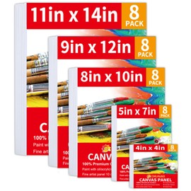40 Pack Canvas Boards for Painting 8 of 4x4, 5X 7, 8x10, 9x12, 11x14 Art Blank Canvases, Gesso Primed 100% Cotton Canvas Panels for Acrylic Oil Watercolor Adults & Kids