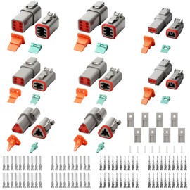 Deutsch Connector Kit 128 PCS, DT 2/3/4/6 Pin Waterproof Automotive Electrical Connectors Plug Kit, Size 16 Stamped Contacts Wire Harness Connector Set for Car Truck RV Marine Repair