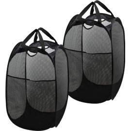 2 Pack - SimpleHouseware Mesh Pop-Up Laundry Hamper Basket with Side Pocket, Black