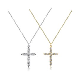zocare Cross Necklace for Women 2 Set Gold/Silver Cross Pendent Necklace Set Dainty Cubic Zirconia Necklace Minimalist Gold Plated Necklace Faith Jewelry Religious Cross Necklace for Women Men
