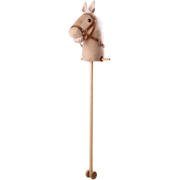 Bigjigs Toys Beige Cord Hobby Horse Ride On Toys - Ride On Horse with Wheels, Horse Gifts for Girls & Boys, Horse Toys, Wooden Hobby Horse