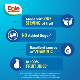 Dole Diced Pears in 100% Juice - Dole Fruit Bowls Snacks - 4 oz Fruit Bowls - 12 Pack