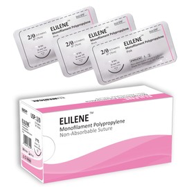 Elimedical ELILENE Suture Thread with Reverse Cutting Needle, 12 Pack. Surgical Wound Training Students, Practice and Educational Use. Polypropylene Non-Absorbable Material 2/0 30" FS Pink 8685PP