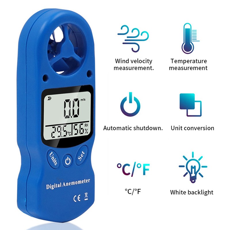 Handheld Anemometer Digital Wind Speed Meter Gauge 0.3~30m/s 14℉ to