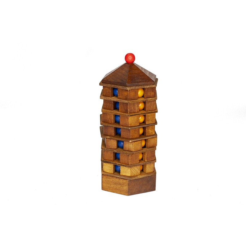 Project Genius Chinese Pagoda 3D Wood Puzzle, Mechanical Maze Brainteaser,