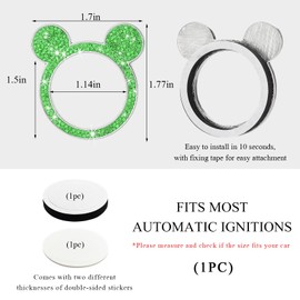 Wevdn Bling Car Engine Start Button Cover, Rhinestone Ring Start Button Cover Sticker, Little Cute Key Ignition & Knob Ring Decoration, Sparkling Car Interior Accessories for Women (Light Green)