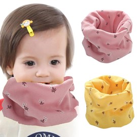 Pack of 2 Children's Cotton Autumn Winter Scarf Baby Loop Neck Warmer Girls and Boys (Pink+Yellow)
