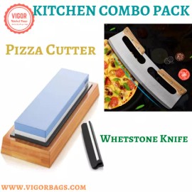 vigor Pizza Cutter Rocker with Wooden Handles & Japanese Whetstone Knife Combo Pack - 1 Combo Pack