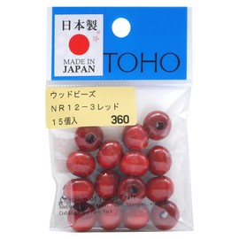 TOHO Takumi NR12-3 Wooden Beads Made in Japan, Outer Diameter: Approx. 0.5 inches (12 mm), Hole Size Approx. 0.14 inches (3.5 mm), Red, Pack of 15