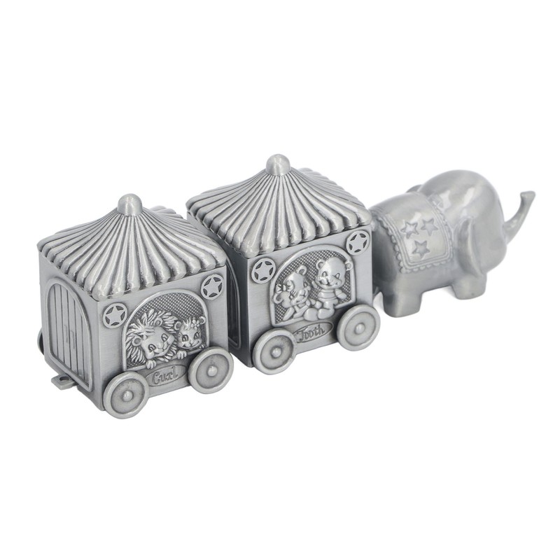 Baby Teeth Organizer Elephant Carriage Keepsake Box Metal Collection Container