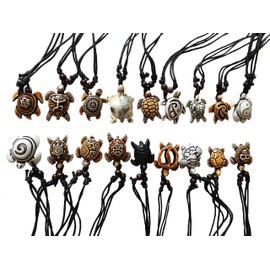 Askana New Zealand Maori Tribal Style Sea Turtles Surfer Pendant Necklace Set of 18 with Adjustable Cotton Cord (Set # 34)