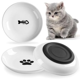WROSWT - tazón de comida para gatos, cuencos de cerámica saludables para gatos de interior, juego de platos para gatos y gatos, platos de gatito anchos poco profundos para alimentos y agua, parte inferior de silicona antideslizante, paquete de 3