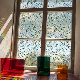 WBQMUNY Window Film,Rainbow Window Privacy Film,Green Vines Leaves Double Sided Static Glass Window Clings Stickers for Home Office Living Room Bathroom Glass Windows Door Decor15.7" x 39.4" (XC3025)