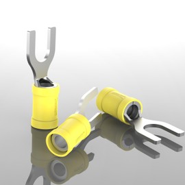 AUPROTEC 25x Fork Cable Lugs 4.0-6.0 mm² Yellow, Hole Diameter M6 Partially Insulated PVC SV Cable Connector Made of Tin-Plated Copper
