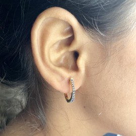 Round Cut Blue Sapphire Hoop Earrings for Women, 14K Yellow Gold Finish 925 Silver Ladies Sapphire Huggies Earrings