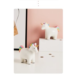 Creative Gifts International Puffy Unicorn Piggy Bank, White and Rainbow, Ceramic, 5" x 7", Gift Boxed