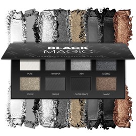Paleta de Sombra de Ojos Ahumada Negra 8Color, Sombra de Ojos Ahumada Gris Oscuro para Maquillaje Gótico, Negro Plata Blanco Gris Sombra para...      