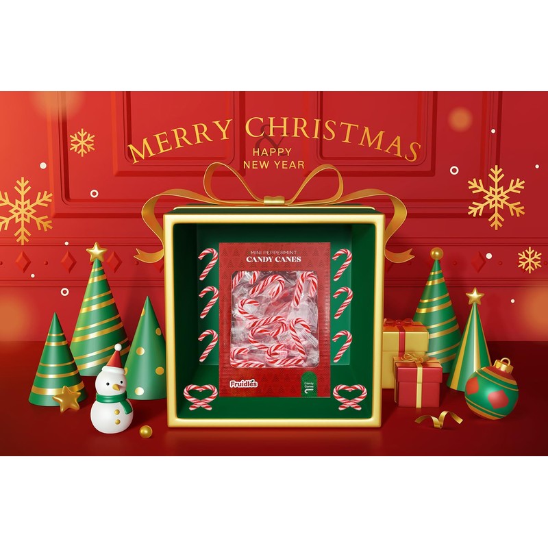 Fruidles Christmas Mini Candy Canes (100 Pack) Peppermint Flavor, Individually