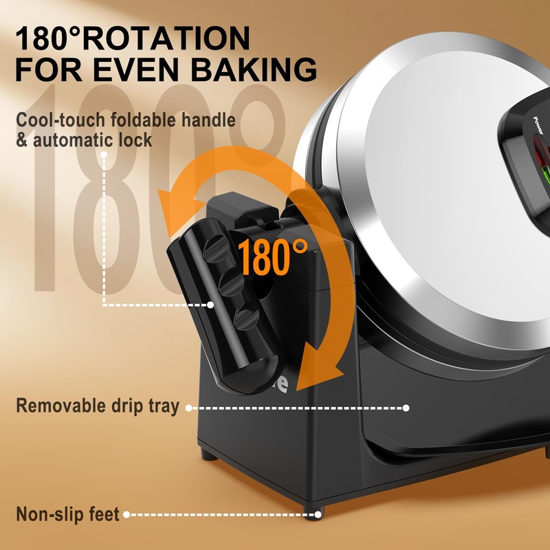 Waffle Maker, Rotating Belgian Waffle Maker, 180° Flip Waffle Iron,