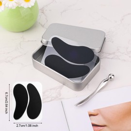 Gosknor Reusable Eye Patch, Silicone Reusable Eye Gel Pads Eye Wrinkle Patches Under Eye Mask, Plump Fine Lines & Wrinkles with Metal Eye Cream Applicator & Tin Case (Black)