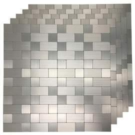 Art3d 10-Pack Self-Adhesive Metal Backsplash Peel and Stick Tile for Kitchen, 12" x 12" Silver Aluminium Surface