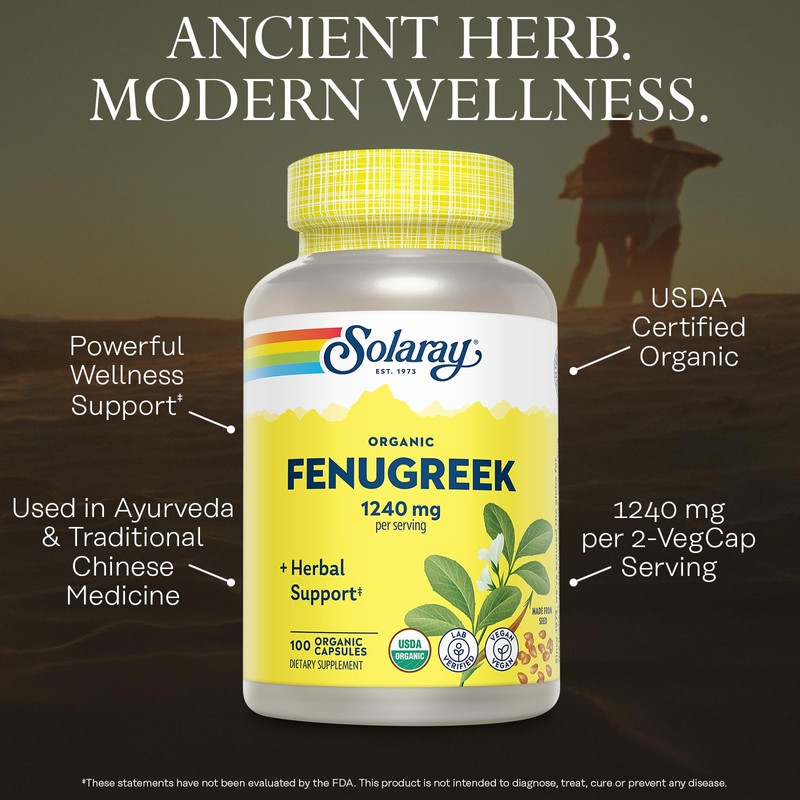 SOLARAY Organic Fenugreek Capsules 1240mg - Traditional Wellness Support Herbs