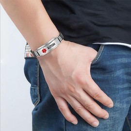 NanMuc Red Medical Alert ID Epilepsy Bracelet Emergency First Aid Laser Engraved Health Alert Adjustable Silicone Wristband Bracelet
