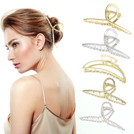 5 Stück Haarklammer Groß Gold Silber, Metall Hair Clip Haarspangen für Dickes Haar, Rutschfestes Claw Clip Haarkrallen mit Starkem Halt, Haarschmuck für Frauen Mädchen