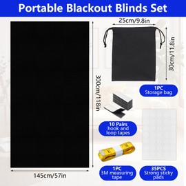 GOTRUST Verdunklungsstoff Fenster, 300x145cm Ohne Bohren Temporäre Verdunkelung Sonnenschutz, Verdunkelungsrollo Dachfenster, Tragbare Verdunklungsfolie Reise mit Klettband für Schlafzimmer