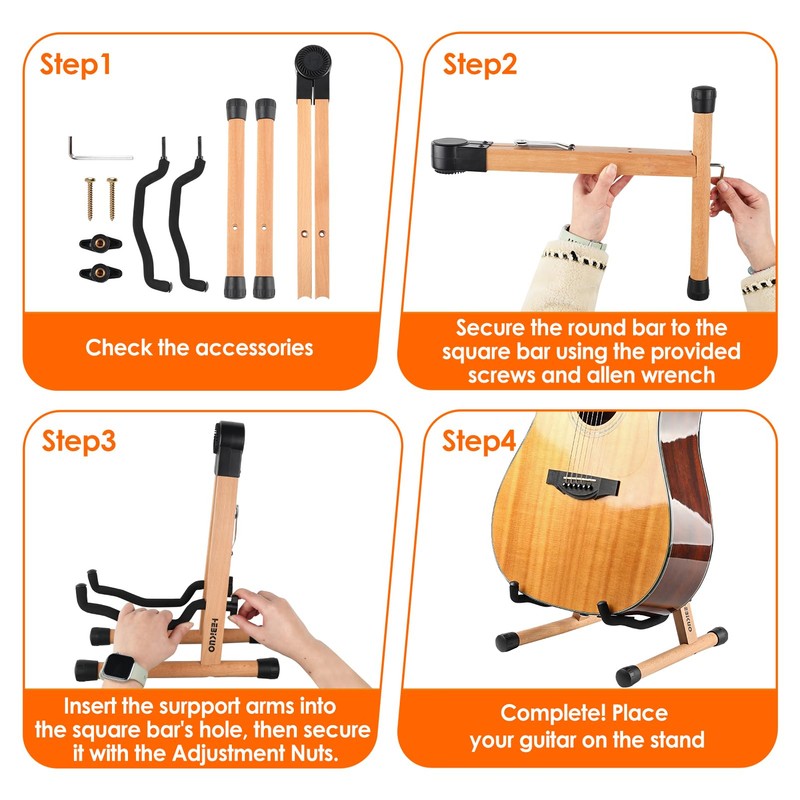 GOGHOST Wooden Acoustic Guitar Stand A-Frame Folding with Padding