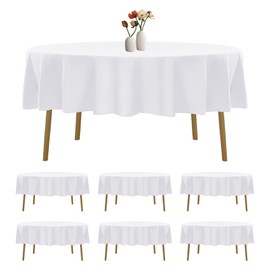 luccido 6 Pack Round Tablecloth 70 Inches White Table Cloth Stain and Wrinkle Resistant Washable Polyester Fabric Table Cover for Party, Wedding and Banquet Decoration
