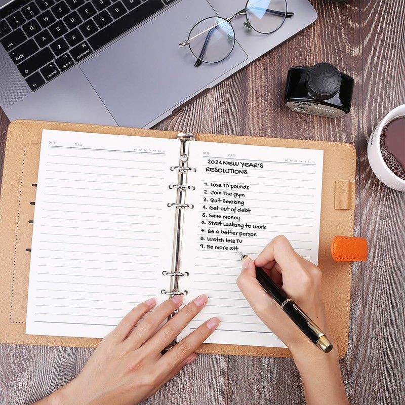 Minlna A5 Leather Notebook/Refillable Loose Leaf Business Notebook/Notepad,200 Thick Pages,Classic