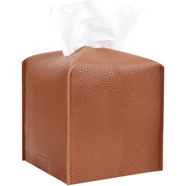 Camel PU Leather Tissue Box Cover with Easy Bottom Access, Modern and Durable Design for Bathroom, Car, Office, or Tabletop – Decorative and Functional Organizer for Home or Workspace