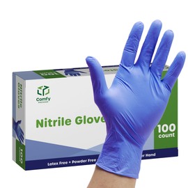 Comfy Package Comfy Package [100 Count Blue Nitrile Gloves, Disposable Gloves - 4 Mil, Latex & Rubber Free, Non-Sterile Powder Free Gloves - Medium