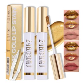 FeiCuiYun 2Pcs 24K Gold Peel Off Matte Liquid Lip Gloss Stain-Lip Liner with Tweezer, Peel Off Lip Stain, Long Lasting & Waterproof Lipstick Tattoo, Transfer-Proof Lip Gloss for All Skin Types, 01+03