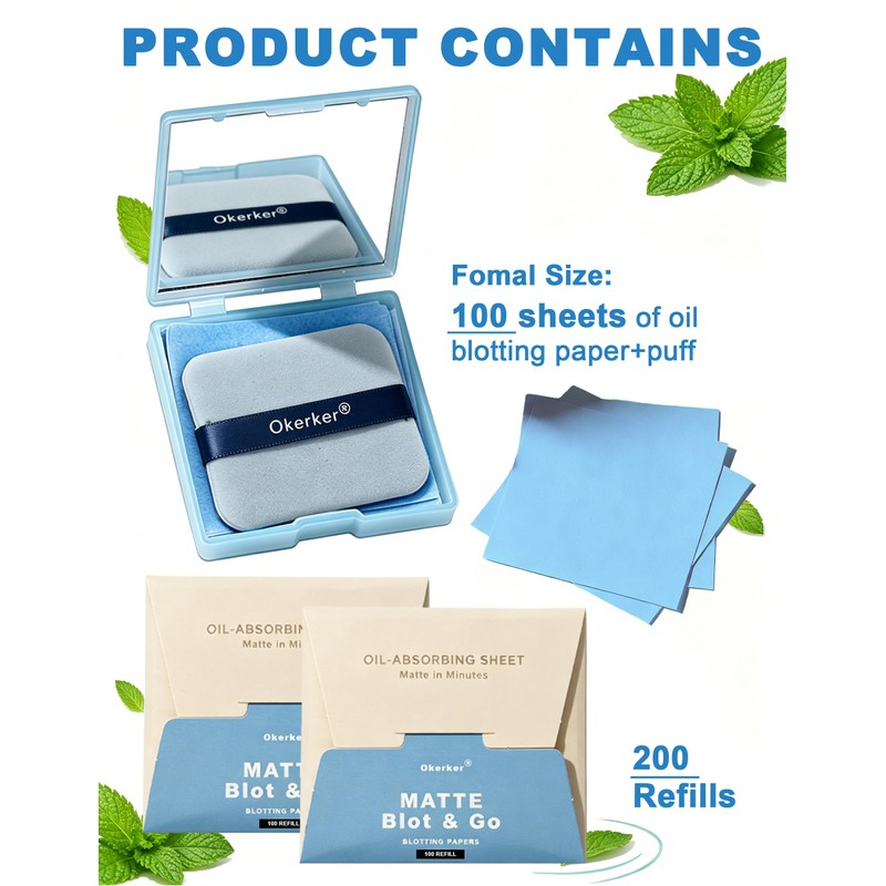 Okerker 300PCS Oil Blotting Papers for Face - Controls Shine,